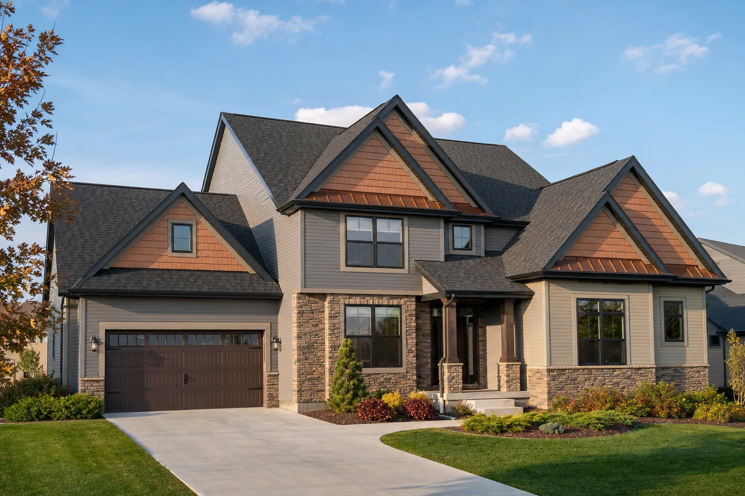 Completed residential roof and eave restoration on a Midwest home