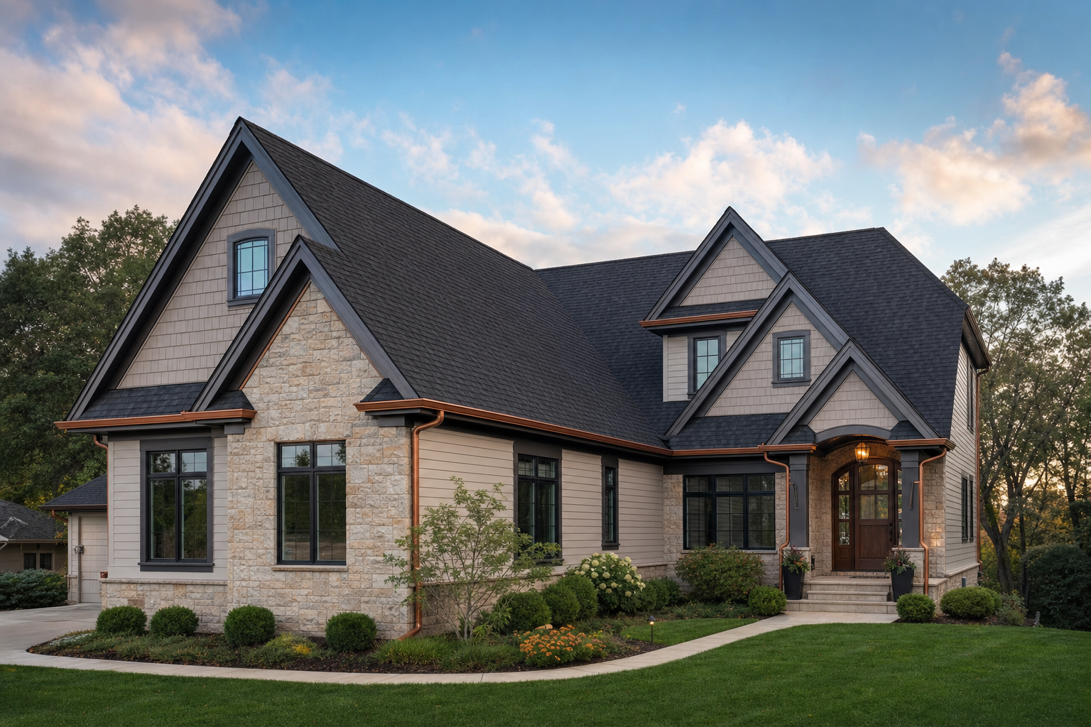 Restored roof and seamless gutters